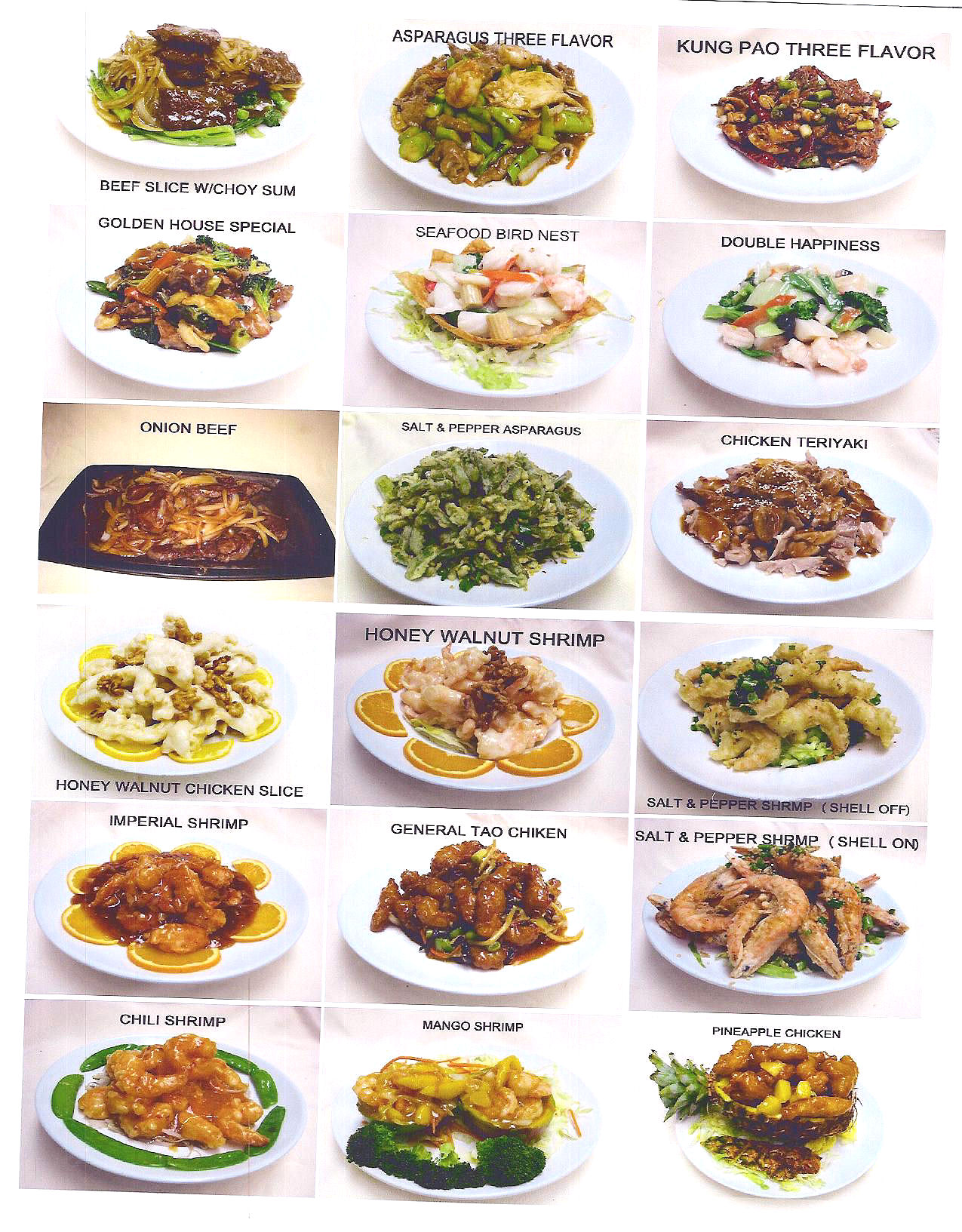 Golden House Chinese Food Menu & Party Trays.